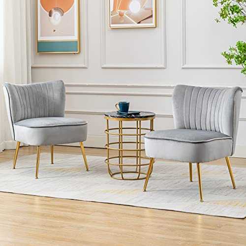 Wahson Velvet Accent Chairs Set of 2 Occasional Tub Chairs Upholstered Wingback Side Chairs, Armless Cocktail Chairs for Bedroom, Living room and Office, Grey