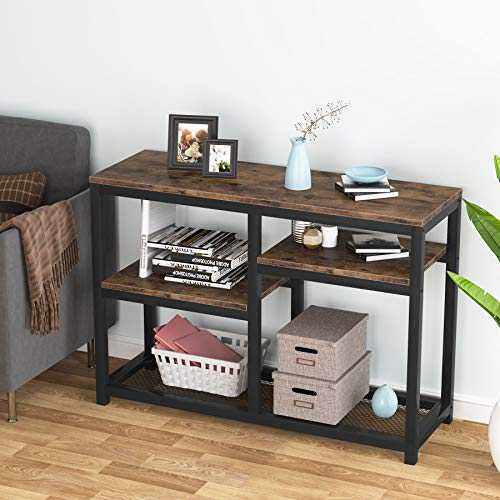 Console Tables for Hallway, Rustic Sofa Table with Shelves Storage, Wood and Metal Entryway Table for Living Room, Vintage Brown 120 cm