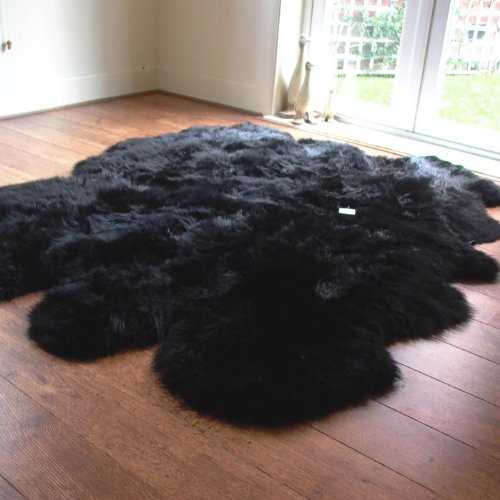 Black Sheepskin Rug with Extra Thick & Soft Wool - 1-8 Sheepskins (Sexto Fleeced Sheepskin: 190x155cm (75"x61"))