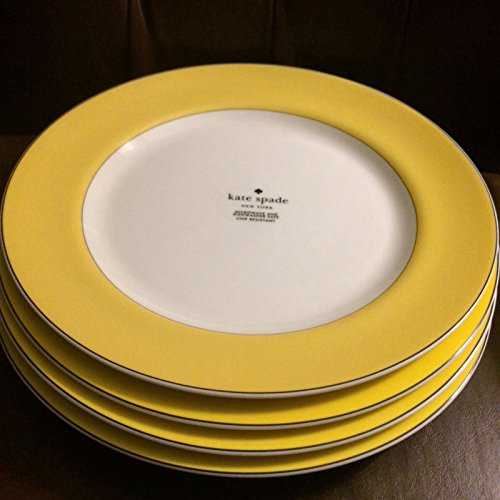 (4) KATE SPADE RUTHERFORD CIRCLE YELLOW PATTERN DINNER PLATES 11.2" ~NEW~