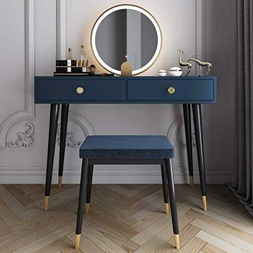 Makeup Dressing Table Versatile Vanity Set with Easy To Clean Stool,Dressing Table with 2 Drawers, Large Storing Makeup Vanity Table Mirror with 3-Colored Lights,Bedroom Dresser Table for Ideal Birt