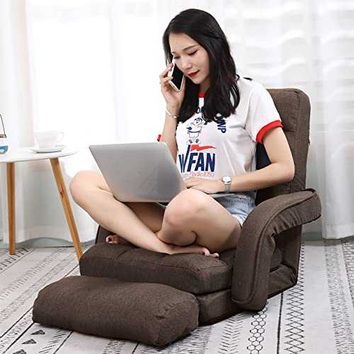 FLOGUOOR 4-In-1 Folding Floor Chair, Reading Chair with Pillow for Single Sleep, 42 Positions Adjustable Chair Bed, Single Sofa Bed Chair Suitable for Relaxing (Coffee) 8803