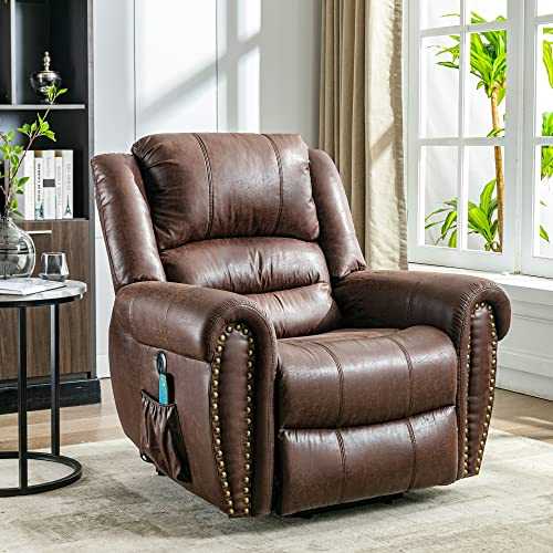 ZYLOYAL10 Power Lift Recliner,Lift Chairs Recliners for Elderly, Electric Massage Heating Chair for Seniors Living Room Armchair-Tech cloth (Brown)