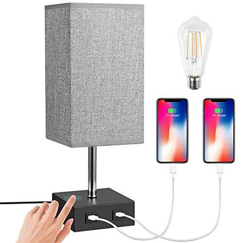 PROZOR Modern Table & Bedside Lamp with 2 USB Quick Charging Port Bedside Lamp Touch Control Table Lamp Perfect for Bedroom Living Room or Office