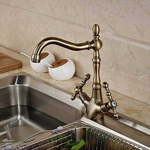 CZOOR Double Handle Kitchen Faucet Swivel Spout Vessel Sink Mixer Tap Antique Bronze Deck Mounted