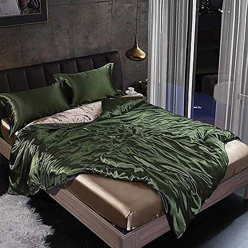 ZHUAN Solid Color Soft Duvet Cover Set,Sateen Quilt Cover Bedding Set 2 Pillow Shams,Reversible Comforter Cover,Luxury Duvet Cover(Size:150x200cm(59x79inch),Color:Green Gold)