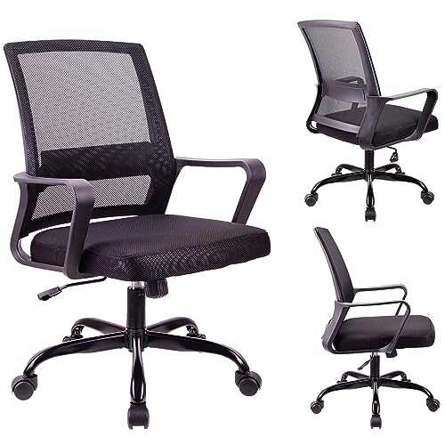 T-THREE. Adjustable Office Chair Ergonomic Mesh Swivel Chair Office Chair Desk Chair Lumbar Support Height Adjustable 360°Swivel Rocking Function Mesh Back Seat for Home Office(Black)