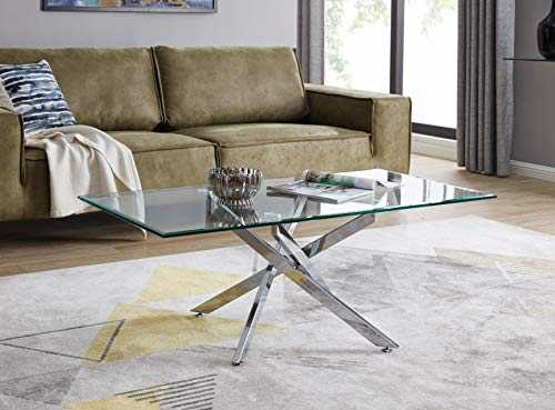 Furniturebox UK Leonardo Clear Glass And Chrome Metal Modern/Stylish Coffee Table