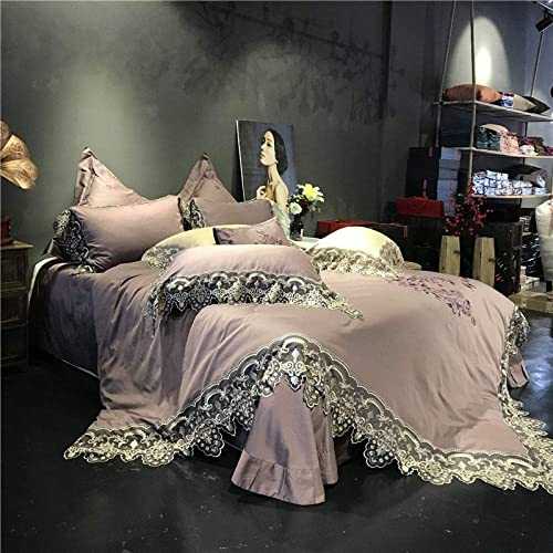 HJRBM 4/7-Pieces 100S Egyptian Cotton Luxury Bedding Set Embroidery Bed Set Bed Linens Duvet Cover Bed Sheet,1,King Size 4pcs (1 Queen Size 4pcs)
