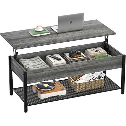 Homieasy Coffee Table, Lift Top Coffee Table with Storage Shelf and Hidden Compartment, Modern Lift Top Table for Living Room, Wood Lift Tabletop, Metal Frame - Black Oak