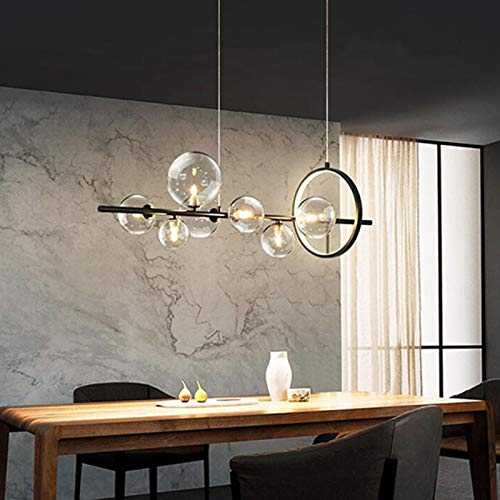 WArriors Nordic Modern Art Chandelier,Bubble Lighting Linear Pendant Light,Clear Glass Globe Lampshade Ceiling Light,Decorative Lamp ​fixture For Kitchen Island Dining Room Bedroom-Black 7 lights