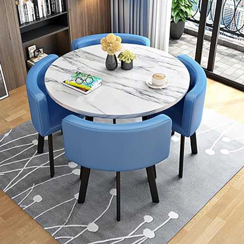 Modern Round Dining Table Set,kitchen Table And Chairs,small Dining Table Set For 4,Small Office Conference Room Tables And Chairs,PU Leather Chair,Home Dining Room Furniture Set 1 Table 4 Chairs (Co