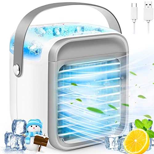 Portable Air Conditioner, Air Coolers for Home, Mini Air Conditioner, Personal 3-in-1 Fan Cooler, 3 Wind Speeds & 7 LED Lights Portable Air Cooler with Handle for Home Office Dorm Indoors (Grey)