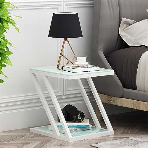 GaRcan Living Room Sofa Side Table Side Cabinet Corner Table Z-shaped Small Coffee Table Tempered Glass Small Square Table