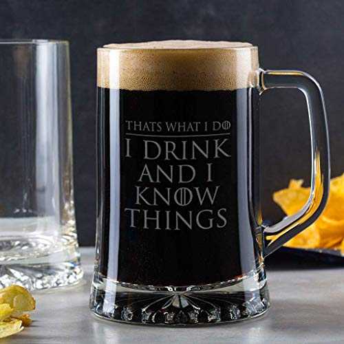 ‘I Drink And I Know Things’ Fathers Day Game of Thrones Inspired Beer Glass - Game of Thrones gifts for men For Him - Engraved Pint or Alcohol Tankard