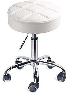 Leader Accessories Swivel beauty Stool Round Rolling Stools Adjustable Work Stool with 5 Wheels (White/seat cushion Φ14)