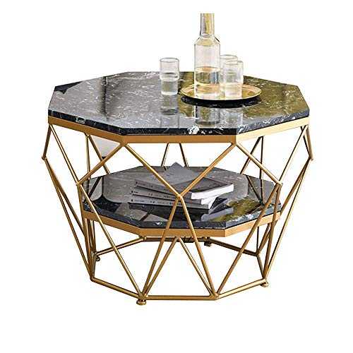 Home&Selected furniture/Marble 2 Tier Coffee Table, Living Room Sofa Side Table, Round Balcony Lounge Table, Gold Metal Base，22.4'' ;17.7'' (Color : White) (Color : Black)