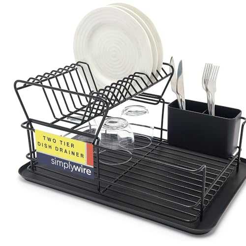 simplywire - Two Tier Dish Drainer - Removable Plate Drying Rack – Black