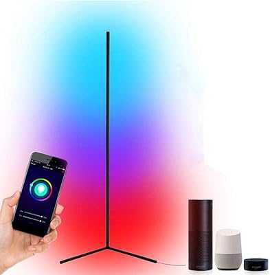 Smart Floor Lamp, Colour Changing Corner Lamp RGB Dimmable LED Floor Corner Lights Compatible with Alexa Echo Tuya IFTTT Smart Life APP Assistant, 55" Standing Tall Lamps for Living Room, Bedroom