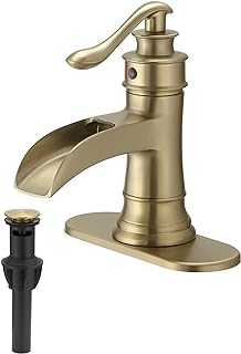 Greenspring Brushed Gold Bathroom Faucet Single Hole Single Handle Waterfall Harmhouse Faucet for Sink Lavatory Commercial Bath Vanity Tap