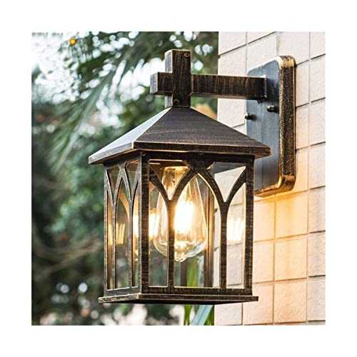 2 Pack Large Size Dusk to Dawn Outdoor Wall Lanterns, Matte Porch Lights, Exterior Wall Lighting, Anti- Rust Architectural Outdoor Sconces (Color : Gold, Size : One size)
