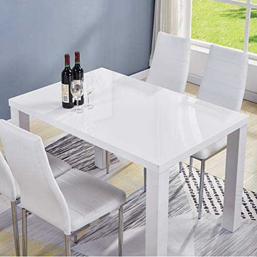GOLDFAN Morden High Gloss Dining Tables Taku Rectangle Kitchen Tables 4-6 Seater Dining Table, Wood, White (Only Table)