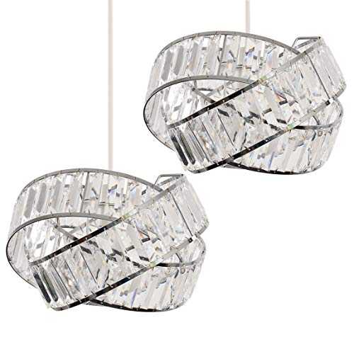Pair of - Modern Polished Chrome & Clear Acrylic Jewel Intertwined Rings Design Ceiling Pendant Light Shades