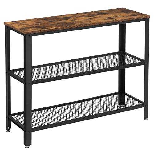 VASAGLE Industrial Console Table, Hallway Table with 2 Mesh Shelves, Side Table and Sideboard, Living Room, Corridor, 101.5 x 35 x 80 cm, Narrow, Steel, Rustic Brown and Black LNT81BX