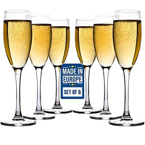 Champagne Flutes Glass Classic Stemware Set of 6, Clear Tall Glass for Champaign and Wine, Toasting Sparkling Wine/Wedding Flutes, 190ml, Champagne Glasses, Wine Glasses, Dishwasher safe