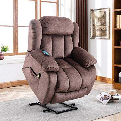 Power Massage Lift Recliner Chair, Heavy Duty & Safety Recliner Sofa with Heat & Vibration Motion Reclining Antiskid Fabric Sofa for Dad Mom Elderly Gift (Brown)