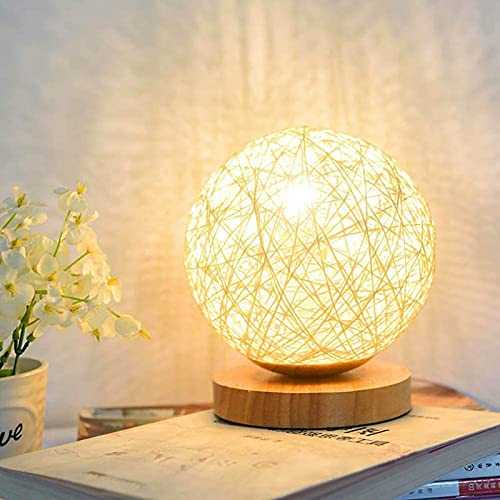 CTHC LED Table Lamp Ball Rattan Ball Star Table Light Crackle Glass Ball Lights Round Lampshade Desk Lights,Button Switch with USB Charging Port Sweet Dream Lamp 20x23x12cm/7.9x9.1x4.7inch