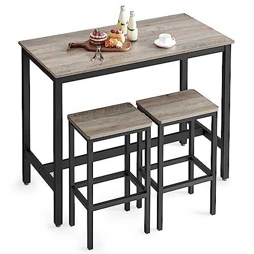 VASAGLE LBT015B02 Set, 2 Bar Stools, Table Chairs in Industrial Design, for Kitchen, 120 x 60 x 90 cm, Greige-Black, Wood chipboard, steel, 120x60x90cm