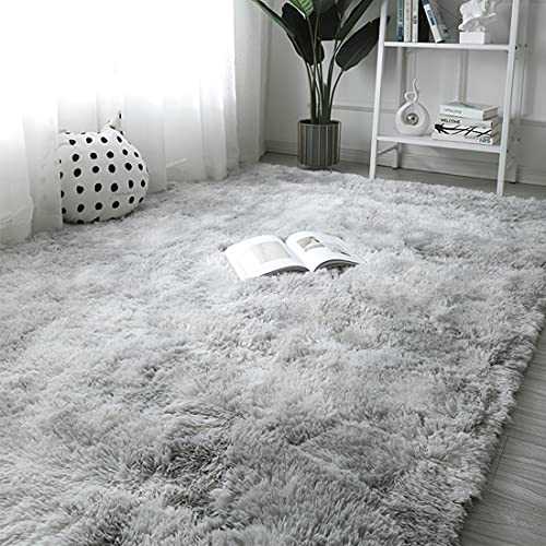 OYIMUA Super Soft FLUFFY Shaggy Rugs Grey and White 160 x 230 cm Anti-Slip Carpet Kids Mat Living Room Extra Large Size Area Rug Modern Bedroom Nursery Rugs Non Shedding