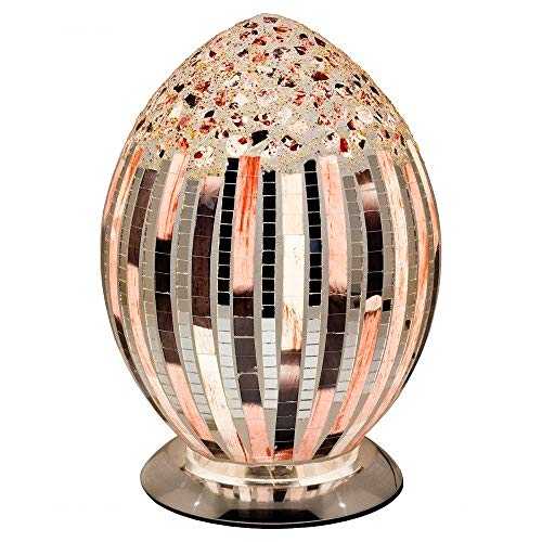 Art Deco Tile Mosaic Glass Vintage Egg Table Lamp 30cm | Chrome Base | 1 x ES E27 Bulb Required (Not Included) | Study - Bedroom - Lounge | Desk Light
