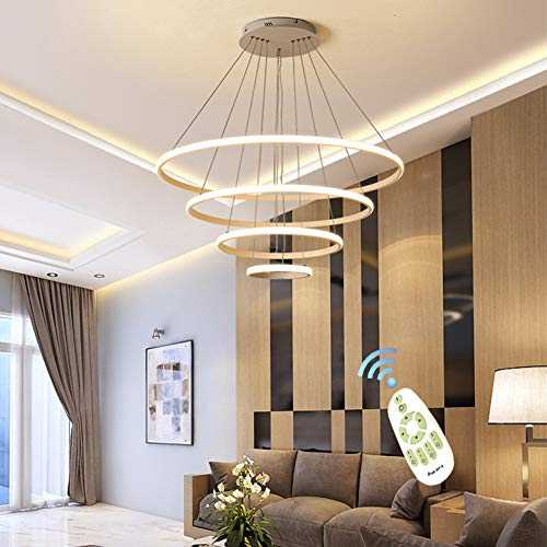 AHOUDES Modern 2/3/4 Circle Chandelier LED Light Dimmable Contemporary Ceiling Light LED Pendant Light for Dining Room Living Room 3500 K to 6000 K (4 Rings: 20 + 40 + 60 + 80 cm, White)