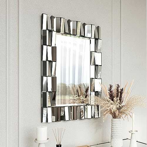 CARME Knightsbridge - Luxury Rectangle Wall Mirror 3D Mirrored Glass Effect Design Bedroom Living Room Hallway Grey