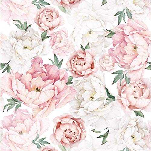 UniGoos Handpainting Watercolor Pink Floral Peonies Peel and Stick Wallpaper 17.7" x118"