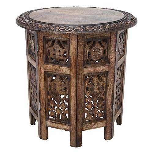 RAJRANG BRINGING RAJASTHAN TO YOU Round Wooden Coffee Table Decorative Small Corner Table Brown Wood Side End Tea Tables for Bedside Hallway Room Decor - 45 cm