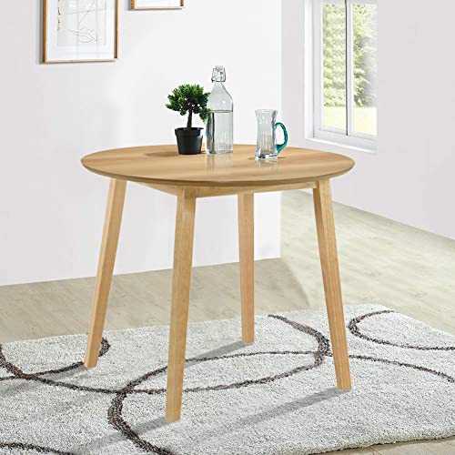 GOLDFAN Round Dining Table Small Wooden Kitchen Dining Table with 100% Solid Wood Legs Dinner Table for Home Kitchen Dining Room Living Room Restaurant, Oak