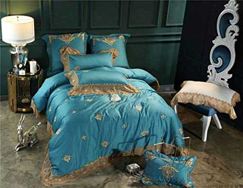 HJRBM Luxury Bedding Set Lace Duvet Cover Set Embroidery Bedlinen Bedroom Bed Sheets Pillowcase,1,King Size 4pcs (2 Queen Size 4pcs)