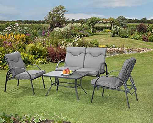 Innovators International Candosa 4 Piece Reclining Garden Furniture Lounge Set. Lounge Set With Sofa, 2 x Chairs & Table