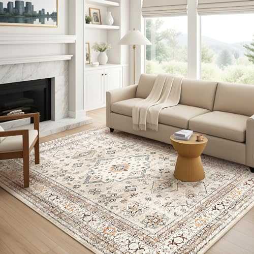 Vintage Living Room Area Rug 5x7 - Large Soft Washable Oriental Traditional Distressed Farmhouse Rugs for Bedroom - Indoor Floor Accent Carpet for Home Office House Decor - Beige