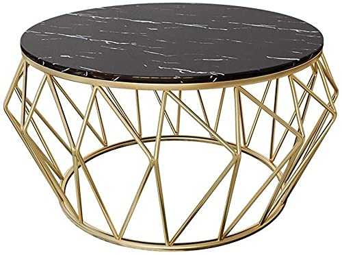 WSHFHDLC coffee table Coffee table living room coffee table black modern coffee table round marble top side table sofa suitable for waiting area hotel desk small coffee tables (Size : 60×60×45cm)