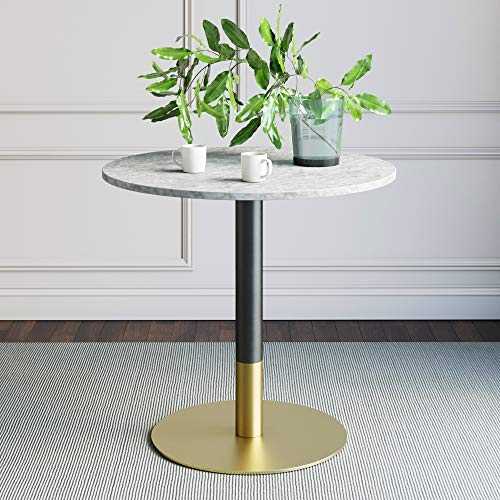 Nathan James Lucy Small Mid-Century Modern Kitchen or Dining Table with Faux Carrara Marble Top and Brushed Metal Pedestal Base, Black/Gold