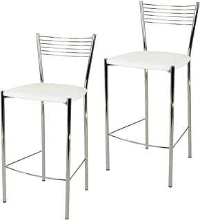 t m c s Tommychairs - Set of 2 stools ELEGANCE suitable for kitchen, bar and Dining room, structure in chromed steel with an upholstered seat covered in white artificial leather