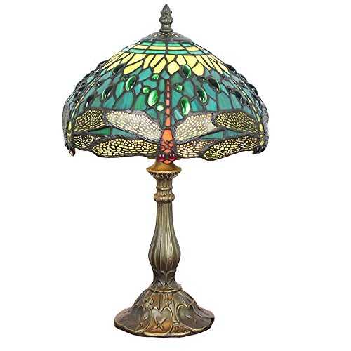 Tiffany Table Lamps Sea Blue Dragonfly 12 Inch Stained Glass Shade (30CM) Zinc Base Living Room Bedside Lamp