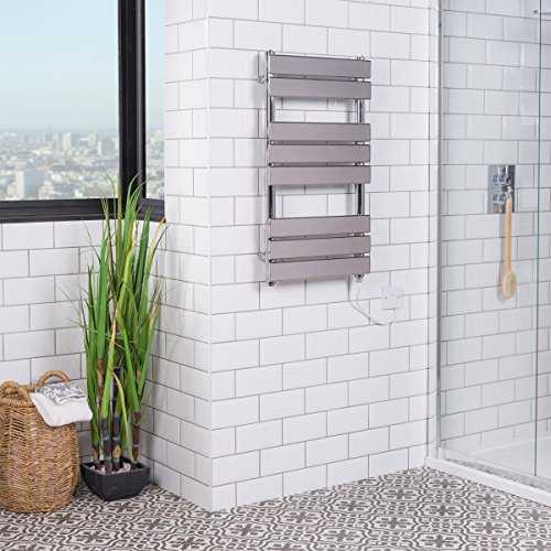 WarmeHaus Minimalist Bathroom Chrome Electric 300 w & Dual Fuel Heated Towel Rail Radiator Rad 800 x 450 mm