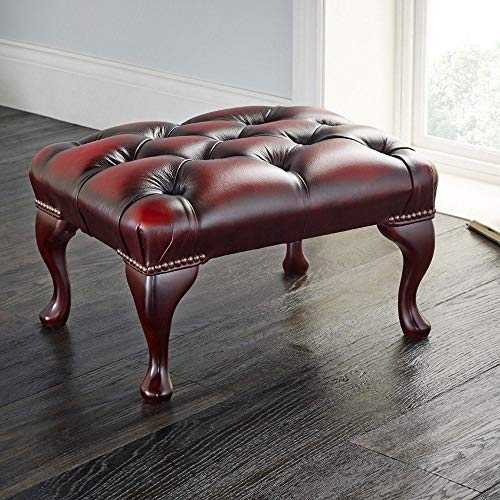 Large Chesterfield Footstool Antique Oxblood Red Leather Queen Anne Legs