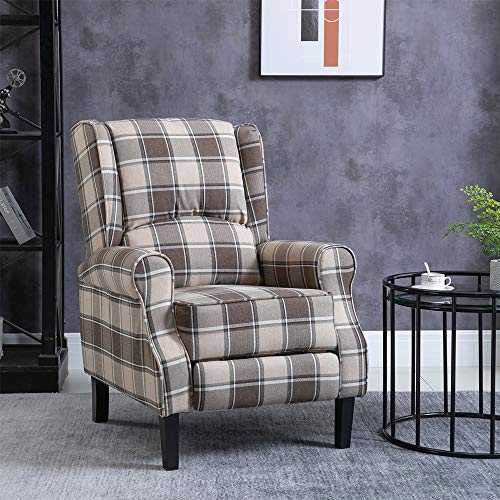 Ansley&HosHo Reclining Chair for Living Room Reclining TV Armchair Contemporary Armchair Gaming Wingback Tub Chair Cozy Luxury Large Leisure Chair Side Chair Linen Fabric Armchair Sofa Chair (Brown)
