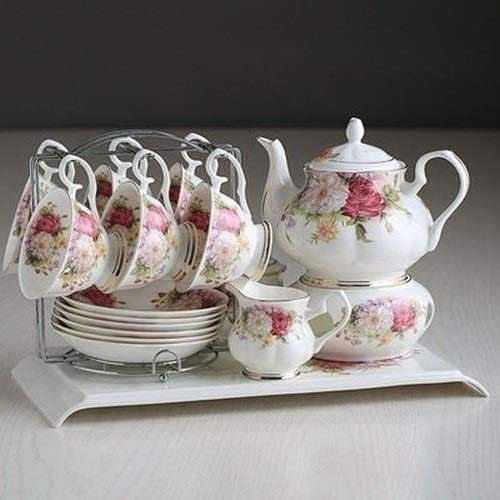 EURYTKS Porcelain Tea Sets English afternoon tea black tea set ceramic coffee cup set European bone china tea set 15pcs Porcelain coffee sets (Color : 01 Set)